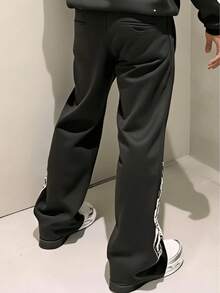 Flame Print Baggy Sweatpants Men Women High Street Streetwear Loose Casual Jogger Pants - 黑色 - 查看 5