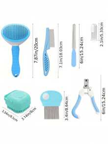 8pcs Deluxe Cat Grooming Kit: Includes Self-Cleaning, Nail & Fur Care, And Dental Care Essentials To Keep Your Beloved Pet Happy And Healthy - Blue - View 3