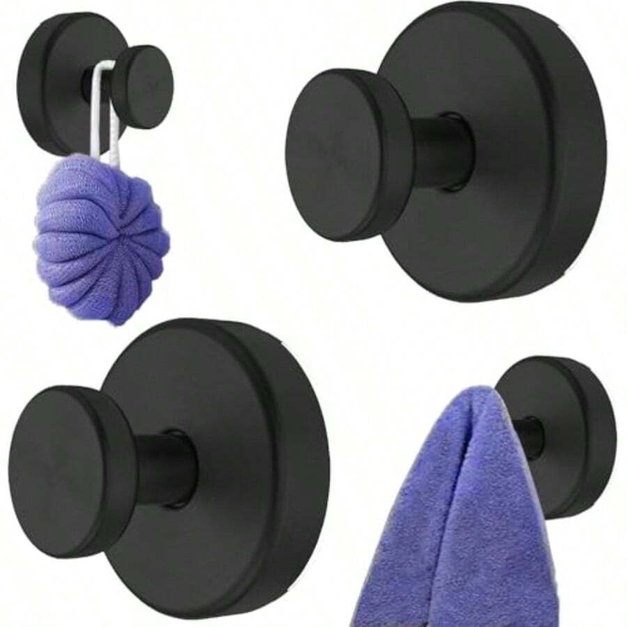 Bathroom Cloth Kitchen Utensil Hanging Shower Towel Hooks Coat Heavy Duty Stainless Steel No-Drilling Self Adhesive Extra Sticky And Strong Hanging Up To 3 KG Nail Free 2PCS Black - -黑色的- - 查看 1