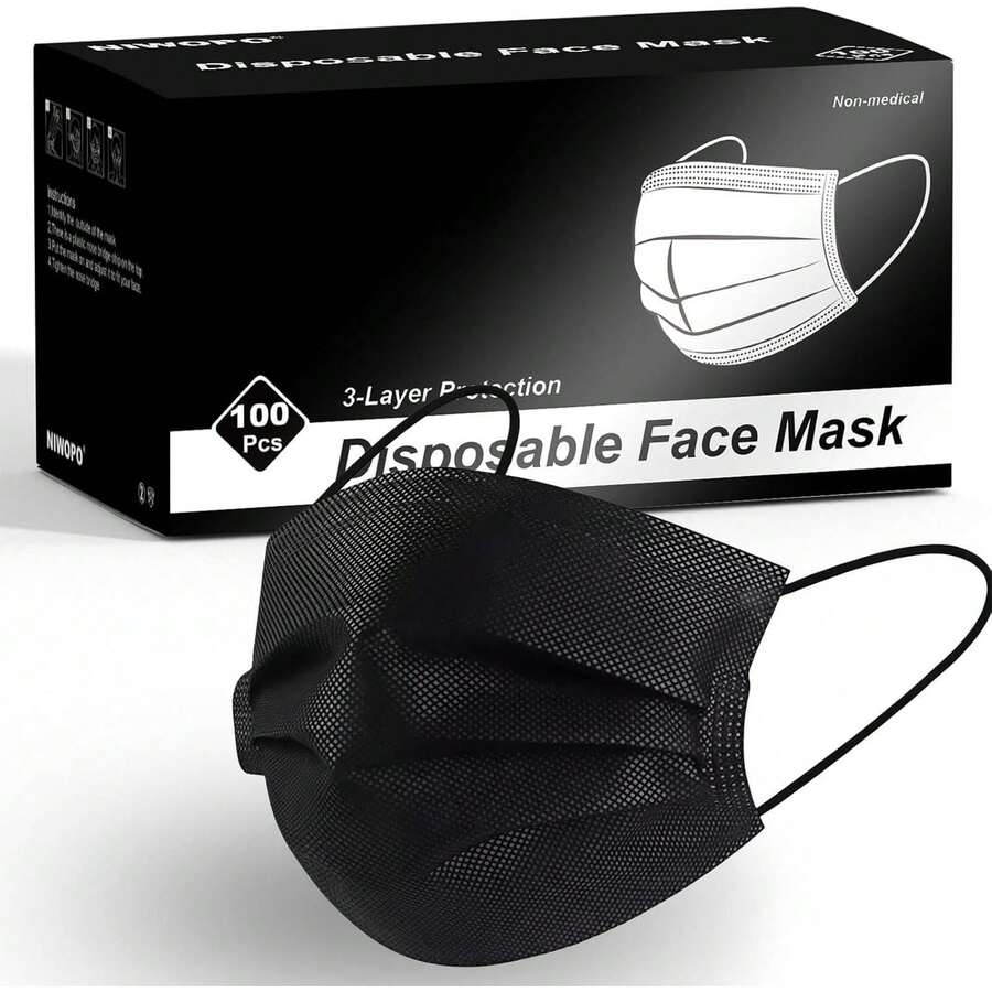 50pcs Black Disposable Mask, Individually Packed, Hygienic And Portable, Suitable For Travel And Office Use. - Black - View 1