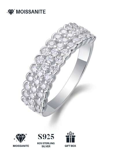 خاتم موسانيت من الفضة الإسترليني عيار 925، غير مسبب للحساسية، خاتم خطوبة/زواج، تصميم بسيط، مناسب للارتداء اليومي، هدية لعيد الحب، عيد الميلاد، الزفاف، يأتي مع علبة هدايا وشهادة