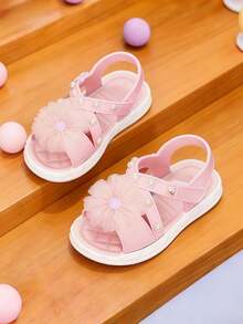 Cute Rhinestone Bow Open Toe Sandals, Breathable, Suitable For Girls Beach Vacation - Pink - View 5