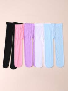5 chiếc/gói quần tất mỏng co giãn cao cấp cho bé gái, phù hợp mọi mùa, màu trơn, chất liệu nhung, kiểu dáng ôm sát, đồ tập múa. - Nhiều màu - Xem 7