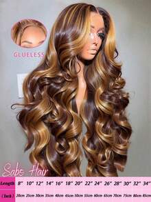 28英寸巴西原生发13x4透明蕾丝前假发，真人前额发假发，5x5 200%密度，即戴即用，无需胶水，混合发丝，预先拔毛，预先修剪，自然波浪卷，女士无胶蕾丝前额闭合，即戴即用假发，4/27蜂蜜金棕色 - S4/27 - 查看 18