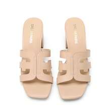 Women Chunky Low Heel Mule Sandals Fashion Open Toe Summer Slip On For Daily Work Wearing - Màu be - Xem 6