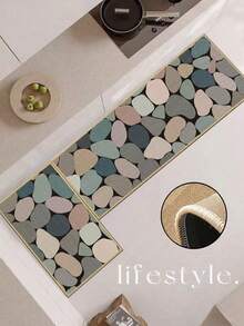 3.5毫米厚橡胶亚麻厨房地垫，多色石纹马赛克风格吸水厨房地毯，包边设计防止脱皮，吸水易清洁，亚麻表面中间填充海绵，底部为橡胶材质，适用于厨房、浴室、洗衣房、走廊、客厅等场所。 - 彩色 - 查看 9