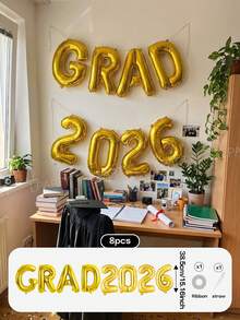 8pcs/Set Graduation Party Decorations Balloons, 16 Inch GRAD 2026 Letter Foil Balloons (4 Color Sets), Suitable For 2026 Graduation Party Decorations, Commencement Ceremony, Class Of 202026 Graduation Celebration Props - View 12