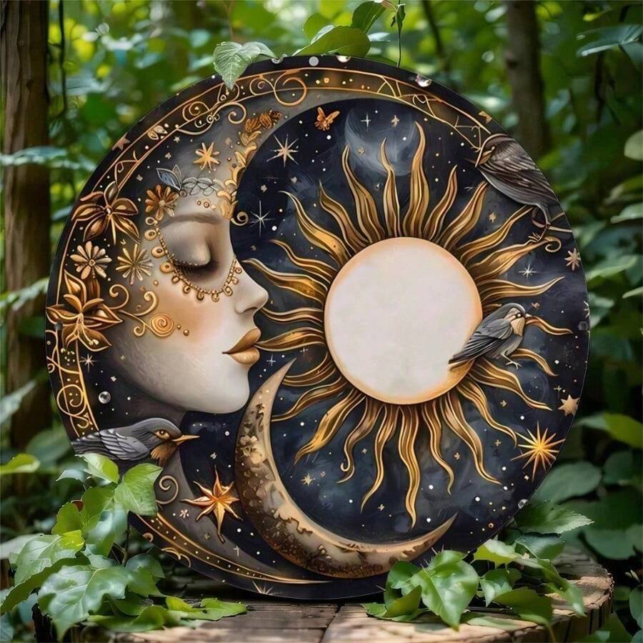 1pc Vintage Sun And Moon Metal Wreath Sign - 8x8 Inch Rust-Proof Wall Decor For Living Room, Home, Cafe, Apartment & Restaurant | Perfect Gift For Mother's Day, Birthday, Graduation, Aesthetic Room Decor, Wall Art, Housewarming Gift,Room Decor,Halloween Decor,Home Decor,Bathroom Decor,Bedroom Decor,Kitchen Decor,Wall Decor,House Decor, Room Decoration Stuff,Living Room Decor - Wall Decor Plaque, Music Room Decor -  Retro Kitchen Decor, Pre-Drilled Holes, Random Hole Style - Metal Wall Art, Tin Signs, Vintage Metal Signs, Retro Wall Decor, Rustic Metal Art, Cool Metal Signs, Man Cave Decor, Garage Signs, Classic Metal Art, Unique Wall Art - Nhiều màu - Xem 1