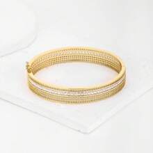 1 chiếc vòng tay bằng đồng mạ vàng 18K đính đá Zirconia nhiều màu sắc, quà tặng trang sức cao cấp cho ngày Valentine, thiết kế tối giản tinh tế, trang sức sang trọng kín đáo với đá rhinestone, phụ kiện. - vòng tay hình bầu dục - Xem 3