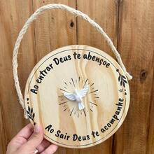 Placa de Porta Espírito Santo Placa Deus Abençoe Natural em Madeira Pinus Decoração Porta e Parede - 1PC - Visão 6