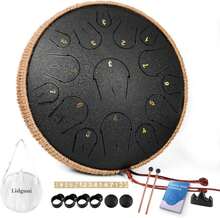 Steel Tongue Drum - 14 Inch 15 Note Tongue Drum - Hand Pan Drum With Music Book, Handpan Mallets And Carry Bag, C Major, Black - ColorA - 查看 2