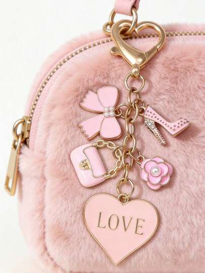 1pc Heart & Bow Cute Elegant Zinc Alloy Keychain, Exquisite Everyday Accessory For Women Backpack