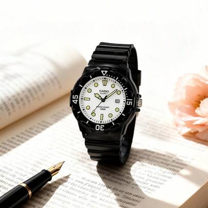 Casio Men's Casual Resin Quartz Watch, Round White Dial Date Window, Luminous Hands Date Display, Shock-Resistant Sports Design, Fashion Minimalist Gift For Friends, Father, Husband