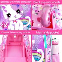 3PCS Girls Rolling Backpack, Cute Cat Roller Wheels Kids Bookbag - Wheeled Elementary School Bag - Cat - Pink - View 4