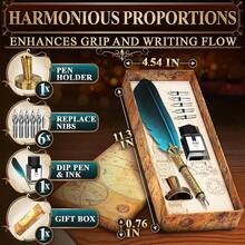 Vintage Feather Quill Pen And Ink Set - Blue Feather Pen And Ink Set, Writing And Drawing Tools With Stainless Steel Nib - Elegant Vintage Style Calligraphy Kit For Creative Hand Lettering - Azul - Ver 3