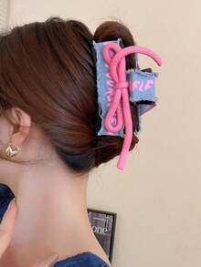1个复古蓝色布艺字母发夹，粉蓝撞色丝带发夹，甜美酷炫风格发饰 - 混合色 - 查看 5