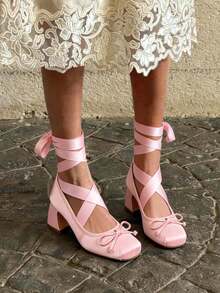 Women's Heel Shoes Women's Platform Heels Shoes Pink Elegant Women Shoes High Heels Pumps Cute Bow High Heels Gothic Heels Closed Toe Heels Chunky Heels Mary Jane Christmas Shoes - 粉色 - 查看 7