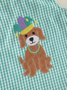 Vestido de MardiGras para niña pequeña, con bordado de perro a cuadros, sin mangas, informal, para verano y primavera - Verde - Ver 4