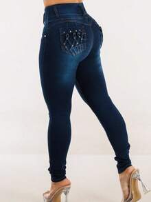 Butt Lift High Waist Stretch Skinny Jeans Dark Wash - Multicolor - View 5