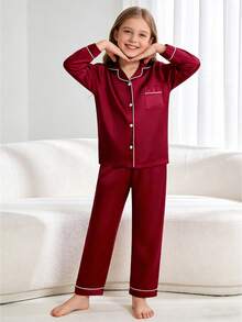 Bộ đồ ngủ dài tay và quần dài màu đỏ tía cho bé gái tuổi mới lớn - Màu Hoa hồng đỏ - Xem 4