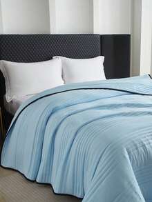 1件装柔软舒适简约轻薄夏季被子/毯子，四季皆宜，可机洗，适用于卧室、客房、旅行，现代风格，易于打理，适用于单人/双人床、酒店、露营和家居装饰，豪华酒店床上用品 | 现代绗缝设计 | 波浪压纹，秋季装饰，房间装饰 - 天藍色 - 查看 7