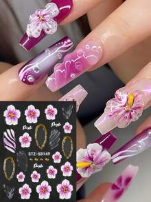 2pcs 5D Embossed Petal Spring Nail Stickers, Ombre Purple Flower Jelly French Line Soft Carving Wedding Manicure DIY Nail Art Decorations - Multicolor - View 5