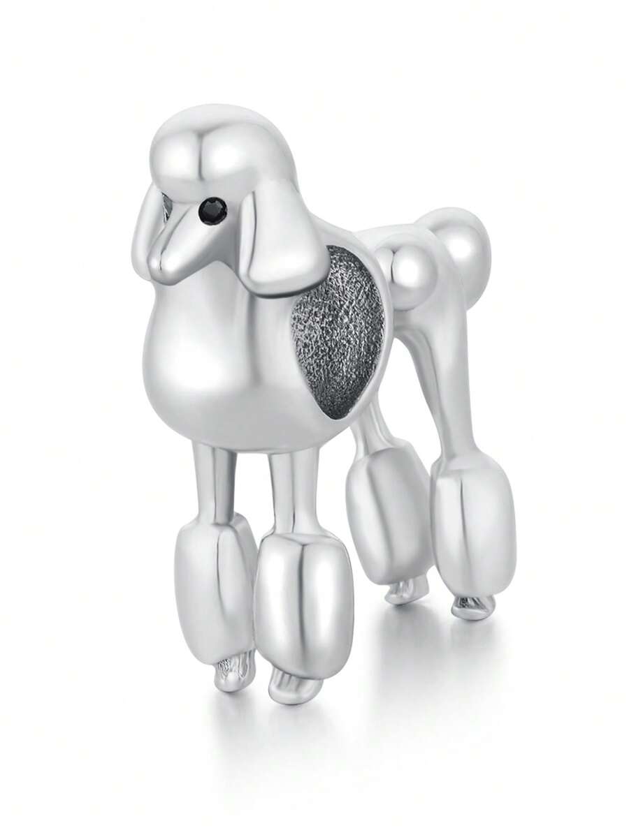 1 Piece Of Minimalist 925 Sterling Silver Animal Poodle Zirconia Inlaid Pendant Bead DIY Commemorative Neutral Birthday Gift - Silver - View 1