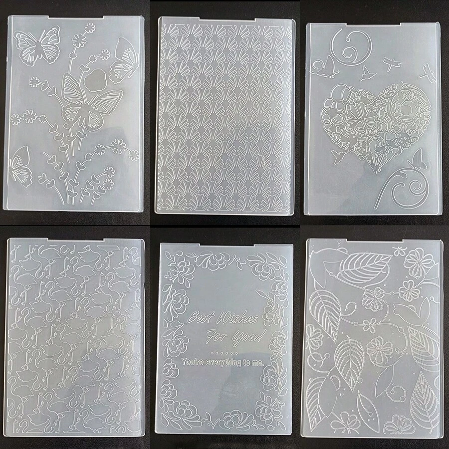 Carpeta de archivo con relieve 2D, adecuada para creadores de tarjetas, álbumes hechos a mano, tarjetas de felicitación de manualidades de papel, con patrones que incluyen mariposa, flor, forma de abanico, flor en forma de corazón, flamenco, etc.