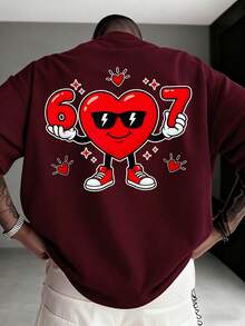 FRACTYR 男士夏季时尚简约户外狼元素印花圆领短袖T恤 | 百搭街头休闲装，男友礼物 - 酒紅色 - 查看 2