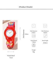 Cute & Compact Butterfly Pattern Quartz Silicone Strap Kids Watch - Red - View 4