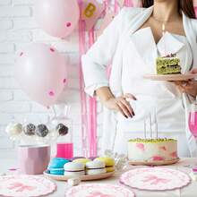 25pcs Bow Dessert Plates, Pink Theme Tableware With Napkins For Special Events - Pink - View 2