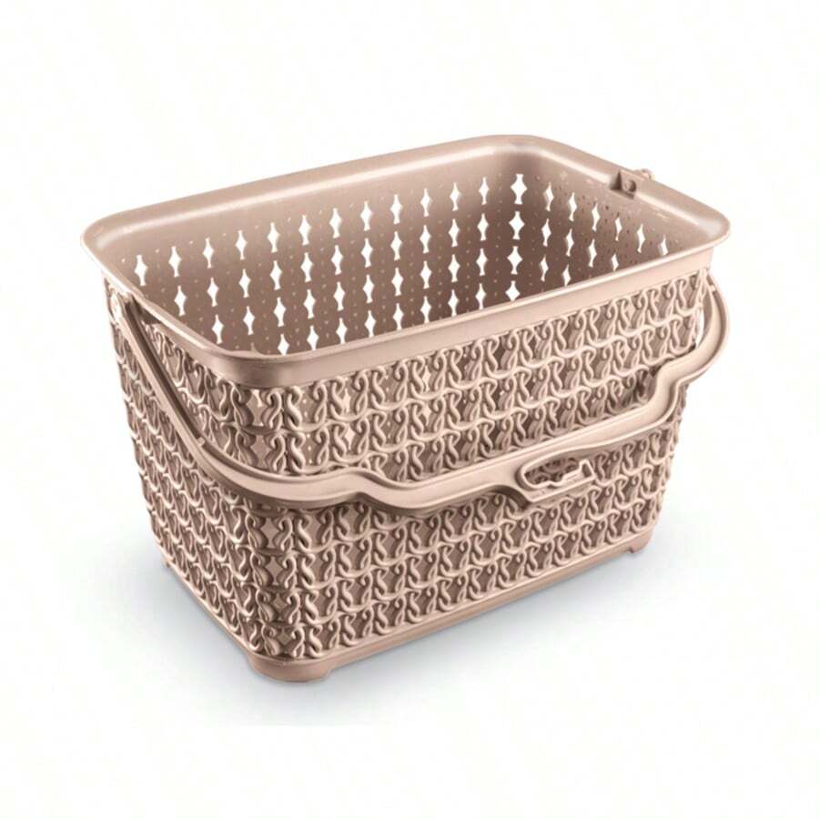 Multipurpose Basket With Handle For Clothes Pegs, Reinforced Plastic With Woven Fabric - 米色 - 查看 1