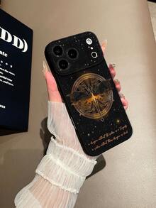 1pc Dark Style Dragon Pattern Slogan Phone Case, Black Matte Soft Anti-Fall Protective Cover, Paired With Starry Dragon Pattern Design, Fantasy Bookworm Aesthetic Style, Full Camera Protection, Compatible With IPhone & Galaxy - Black - View 3