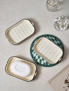 1pc Luxury Double-Layer Soap Dish, Bathroom Countertop Soap Holder - Multicolor - View 3