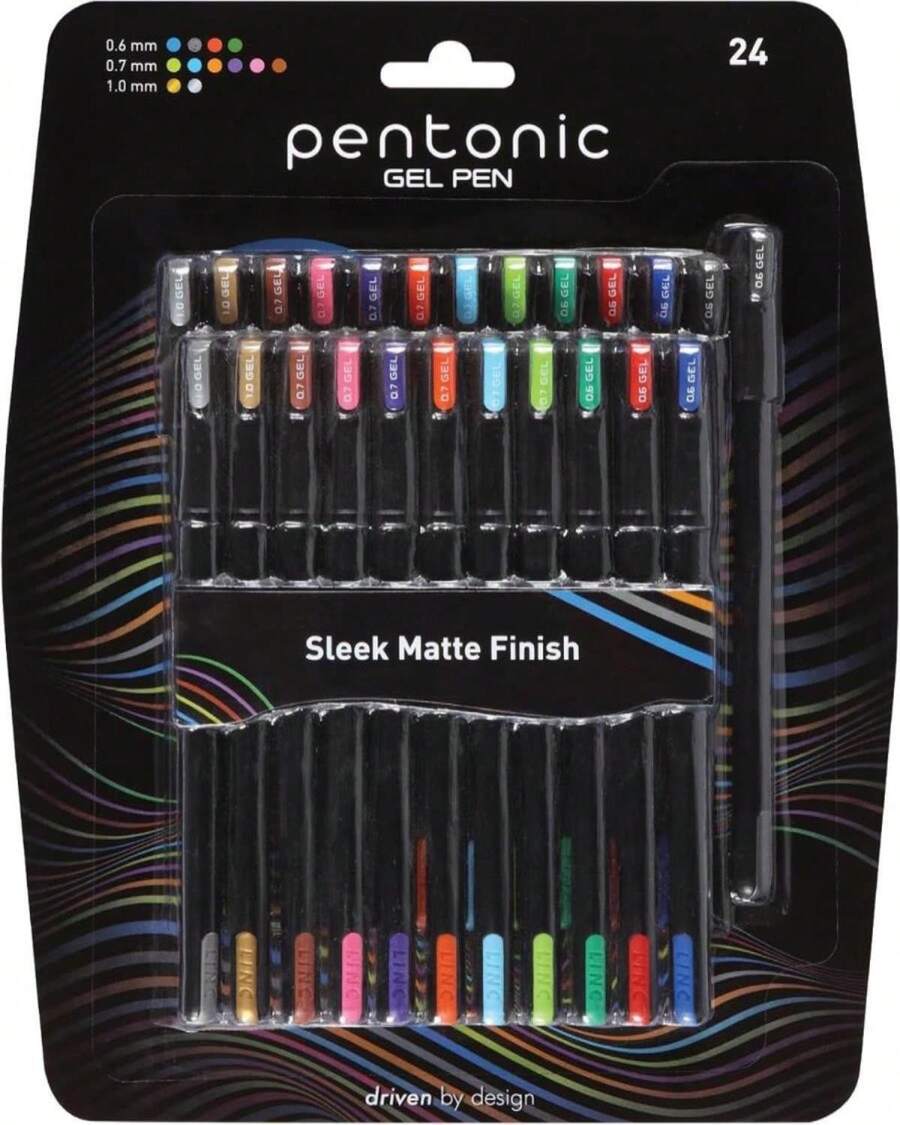 Pentonic Gel Pens, 24 Count, Assorted Colored Ink (12 Colors, 2 Of Each Color), Medium &Amp; Fine Point, Smooth Writing For Journaling (1002353) - ColorB - View 1
