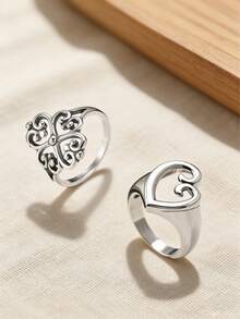 1件简约独特925纯银热销双心连心戒指珐琅孤星州戒指母爱戒指装饰心形戒指轻盈缆绳链波西米亚风高端轻奢DIY吊坠女士精美珠宝情人节礼物JA - Mother's Love Ring - 查看 2