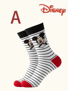 Disney 2双装米奇米妮图案中筒袜，可爱卡通设计，防臭吸湿休闲船袜，适合学生/成人作为礼物或日常穿着，情侣款，袜子 - 彩色 - 查看 13