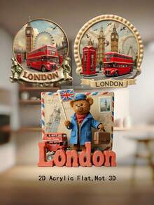 1片装2D伦敦冰箱贴，图案包括大本钟、红色巴士和伦敦地标（白金汉宫、伦敦眼），复古伦敦海报设计，蝴蝶造型，英国国旗，复古红色巴士和大本钟，泰迪熊手持英国国旗，信封造型，适合厨房、餐厅或办公室装饰，英国收藏品，适合英国爱好者和旅行者，绝佳的英国旅行纪念品，乔迁之喜的完美礼物。 - 倫敦冰箱貼 - 查看 2