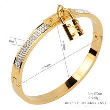 1pc Luxury Ins Style Crystal Inlaid Lock Design Stainless Steel Bracelet, Accessory For Women - Small Lock Bracelet - View 7