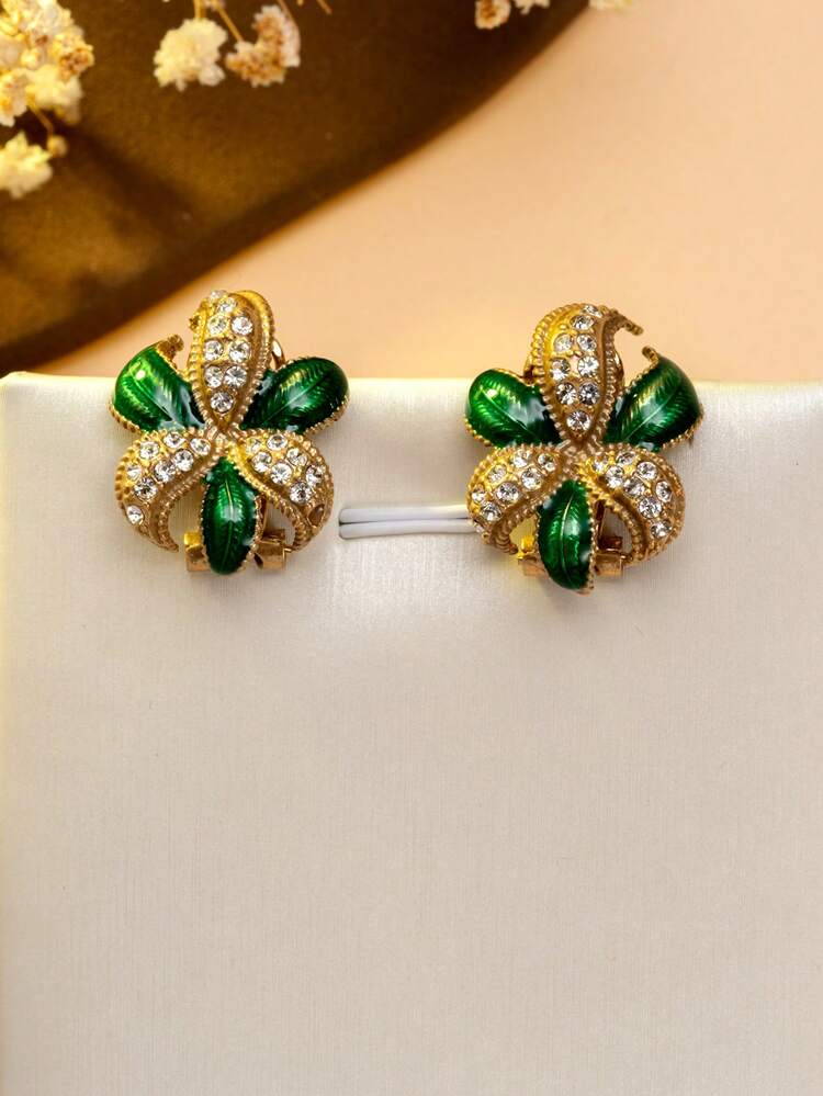 1对复古奢华全镶钻花卉设计耳环，小众优雅耳环 - 彩色 - 查看 8
