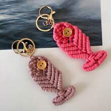 手工编织时尚创意鱼形钥匙扣棉绳简约吊坠包包配饰汽车挂件手机挂饰 - 彩色 - 查看 7