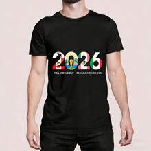 Black T Shirt With 2026  World Cup Canada Mexico Usa Graphic Print For Sports Events And Casual Wear - Black - View 3