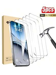 5pcs 9H Hardness Tempered Glass Screen Protector For IPhone 17 Pro Max, Anti-Scratch, Bubble-Free, Compatible With Phone Cases - Clear Screen Protector For IPhone 17 Pro Max 11/12/13/14/15/16/17 Pro Max, Suitable For Phone Cases, Phone Accessories, Valentine's Day Gift - Clear - View 7