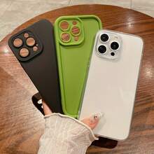 3pcs Set Minimalist Transparent Black & Green Frosted Anti-Fall Protective Phone Case, Compatible With Apple Models, Suitable As Birthday And Christmas Gifts For Couples, Girlfriends, Daughters, And Teenage Girls - أسود + أخضر + شفاف - مشاهدة 7