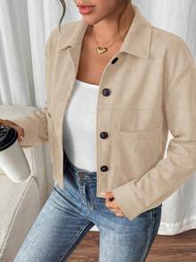 Women's Faux Suede Cropped Jacket Casual Fall Fashion Button Down Winter Coats Outerwear Clothes Christmas New Years Outfit Women - 米色 - 查看 4