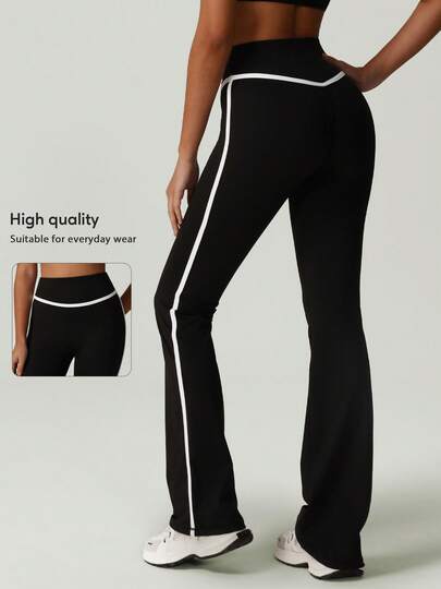 女士户外运动裤，撞色高腰提臀舞蹈健身瑜伽喇叭裤