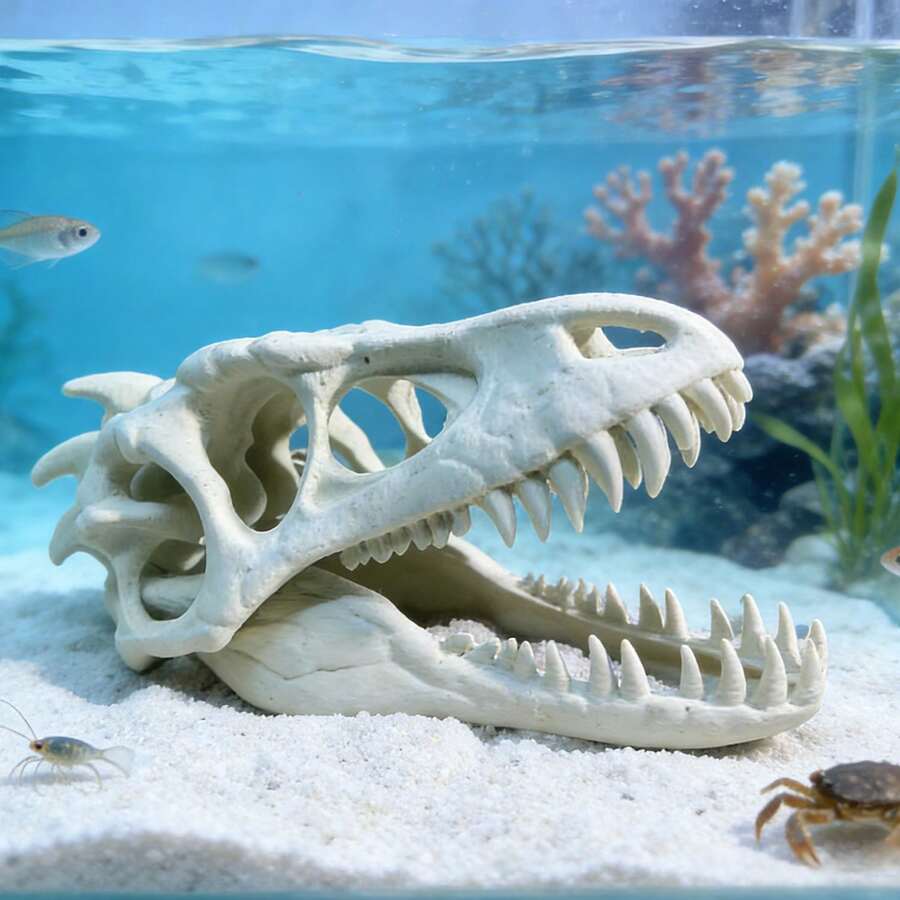 3D恐龙头骨水族箱装饰,鱼类躲藏洞穴,爬行动物栖息地装饰,逼真头骨,适用于鱼缸和水生植物景观 - 歡樂水族 - 查看 1