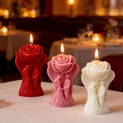 1支玫瑰香氛蜡烛情侣套装 - 浪漫婚礼及情人节装饰，天然大豆蜡，多种香型可选，适合婚礼季、婚礼回礼、情人节礼物、求婚装饰及摄影道具