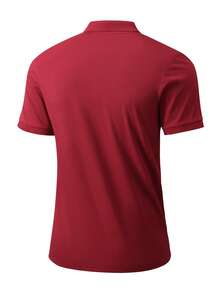 Tricou polo bărbătesc cu mânecă scurtă, culoare solidă, casual, potrivit pentru sporturi de golf, tricou polo vișiniu - Burgundia - Vizualizare 3