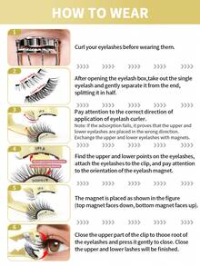 MAANGE 11对磁性假睫毛套装，包含1对磁性假睫毛和10对带磁性夹子的半截假睫毛，可延长至眼尾，自然精致的仿貂毛假睫毛，蓬松柔软，打造自然妆容，女士假睫毛，睫毛，假睫毛 - 黑色 - 查看 11